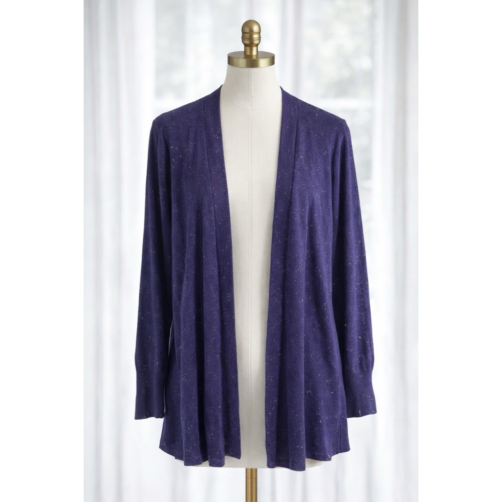 Chico's Purple Silver Metallic Shimmer‎ Open Front Knit Cardigan Size 2 Large